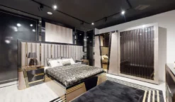 Casa Padrino Luxus Schlafzimmerschrank Grau / Schwarz / Gold - Moderner verspiegelter Kleiderschrank mit 2 Schiebetüren - Luxus Schlafzimmer & Hotel Möbel