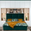 Casa Padrino Luxus Schlafzimmer Möbel Set Matt Weiß / Naturfarben / Grün / Schwarz - Doppelbett mit Schlafzimmerschrank - Hotel Möbel - Schlafzimmer Möbel - Luxus Möbel - Luxus Einrichtung