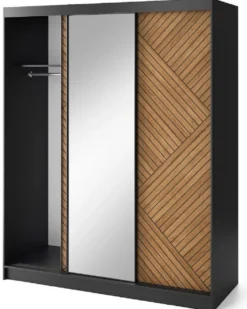 Casa Padrino Luxus Schlafzimmerschrank Schwarz / Braun 180 x 60 x H. 220 cm - Verspiegelter Kleiderschrank mit 3 Schiebetüren - Schlafzimmer Möbel - Hotel Möbel - Luxus Möbel