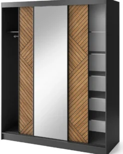Casa Padrino Luxus Schlafzimmerschrank Schwarz / Braun 180 x 60 x H. 220 cm - Verspiegelter Kleiderschrank mit 3 Schiebetüren - Schlafzimmer Möbel - Hotel Möbel - Luxus Möbel