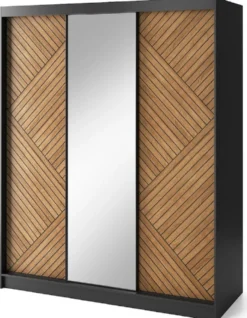 Casa Padrino Luxus Schlafzimmerschrank Schwarz / Braun 180 x 60 x H. 220 cm - Verspiegelter Kleiderschrank mit 3 Schiebetüren - Schlafzimmer Möbel - Hotel Möbel - Luxus Möbel
