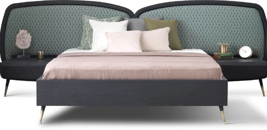 Casa Padrino Luxus Schlafzimmer Set Grün / Schwarz / Antik Messing - 1 Doppelbett mit Kopfteil & 2 Nachtkommoden - Luxus Schlafzimmer Möbel - Luxus Schlafzimmer Einrichtung