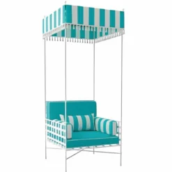 Casa Padrino Luxus Schmiedeeisen Sessel mit Sonnendach Türkis / Weiß H. 200 cm