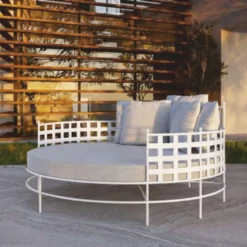 Casa Padrino Luxus Schmiedeeisen Liegeinsel Weiß / Grau Ø 170 cm - Hotel & Garten Möbel