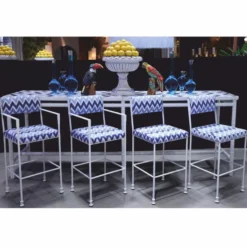 Casa Padrino Luxus Schmiedeeisen Barstuhl 4er Set Weiß / Blau - Hotel & Bar Möbel