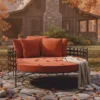 Casa Padrino Luxus Schmiedeeisen Liegeinsel Schwarz / Orange Ø 170 cm - Hotel & Garten Möbel