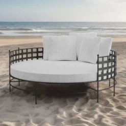 Casa Padrino Luxus Schmiedeeisen Liegeinsel Schwarz / Grau Ø 170 cm - Hotel & Garten Möbel