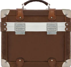 Casa Padrino Luxus Schminkkoffer Vintage Braun / Silber 33 x 21 x H. 28,5 cm - Handgefertigte wasserdichte Echtleder Schminktasche im Retro Design - Luxus Qualität