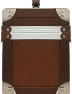 Casa Padrino Luxus Schminkkoffer Vintage Braun / Silber 33 x 21 x H. 28,5 cm - Handgefertigte wasserdichte Echtleder Schminktasche im Retro Design - Luxus Qualität