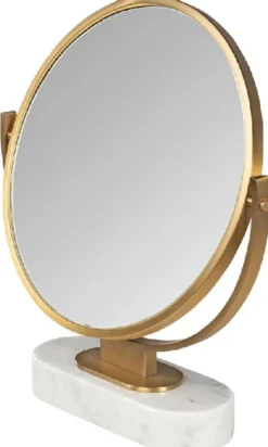 Casa Padrino Luxus Schminkspiegel Gold / Weiß H. 51 cm - Schminktisch Spiegel