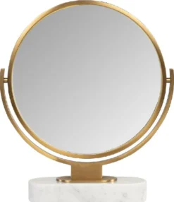 Casa Padrino Luxus Schminkspiegel Gold / Weiß H. 51 cm - Schminktisch Spiegel