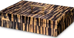 Casa Padrino Luxus Schmuckkasten Naturfarben / Schwarz / Messing 41 cm