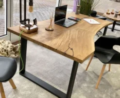 Casa Padrino Luxus Schreibtisch Naturfarben / Braun / Schwarz 140 cm