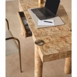 Casa Padrino Luxus Schreibtisch mit Schublade Vogelaugenahorn 155 cm - Büro Möbel