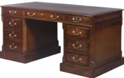 Casa Padrino Luxus Schreibtisch mit Tür und 6 Schubladen Braun / Silber 160 x 80 x H. 79 cm - Büromöbel
