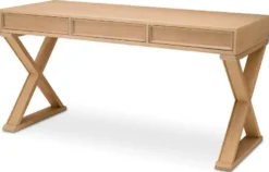 Casa Padrino Luxus Schreibtisch Naturfarben 150 x 60 x H. 76 cm - Massivholz Bürotisch mit 3 Schubladen - Computertisch - Büro Möbel - Luxus Möbel - Luxus Einrichtung - Luxus Qualität