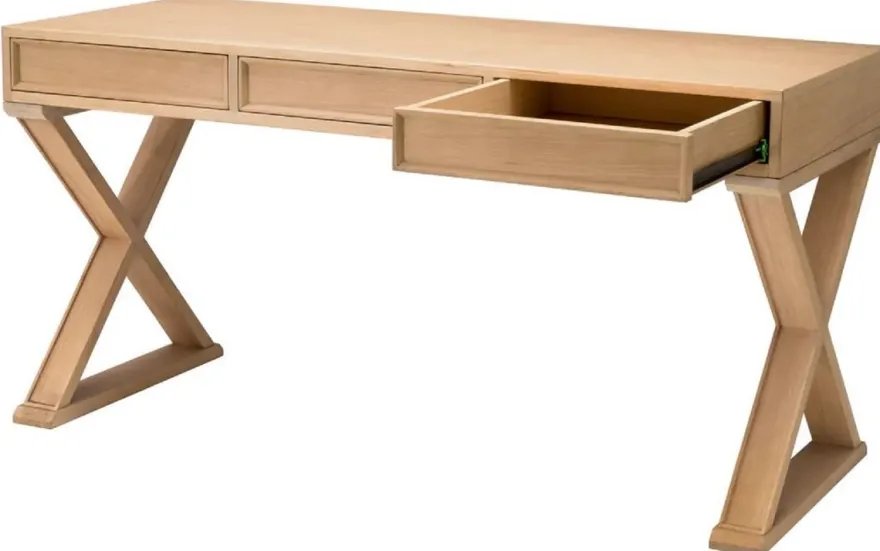 Casa Padrino Luxus Schreibtisch Naturfarben 150 x 60 x H. 76 cm - Massivholz Bürotisch mit 3 Schubladen - Computertisch - Büro Möbel - Luxus Möbel - Luxus Einrichtung - Luxus Qualität