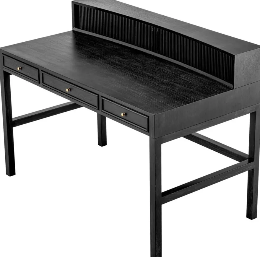 Casa Padrino Luxus Schreibtisch Schwarzgrau / Messing 130 cm