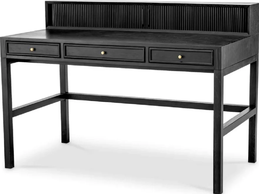 Casa Padrino Luxus Schreibtisch Schwarzgrau / Messing 130 cm