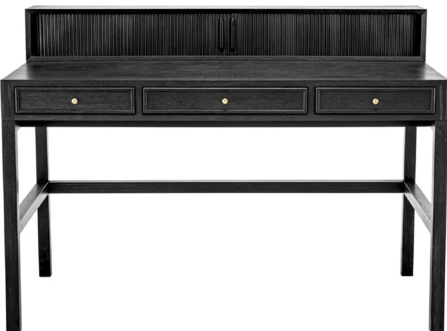 Casa Padrino Luxus Schreibtisch Schwarzgrau / Messing 130 cm
