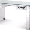 Casa Padrino Luxus Schreibtisch im Koffer Design Silber / Schwarz 150 x 72 x H. 76 cm - Aluminium Bürotisch mit Glasplatte - Aluminium Möbel - Büro Möbel - Luxus Möbel - Luxus Einrichtung