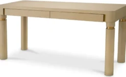 Casa Padrino Luxus Schreibtisch mit 2 Schubladen Beige / Messing 160 x 60 x H. 76 cm - Bürotisch - Computertisch - Büro Möbel - Luxus Möbel - Luxus Einrichtung - Büro Einrichtung - Luxus Qualität