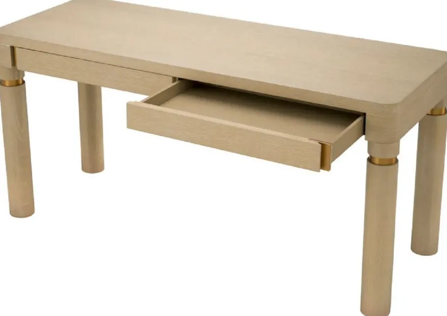 Casa Padrino Luxus Schreibtisch mit 2 Schubladen Beige / Messing 160 x 60 x H. 76 cm - Bürotisch - Computertisch - Büro Möbel - Luxus Möbel - Luxus Einrichtung - Büro Einrichtung - Luxus Qualität