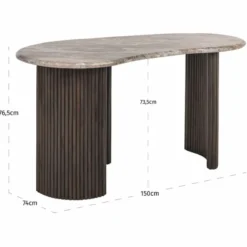 Casa Padrino Luxus Schreibtisch mit Marmorplatte Beige / Dunkelbraun 150 cm - Büro Möbel