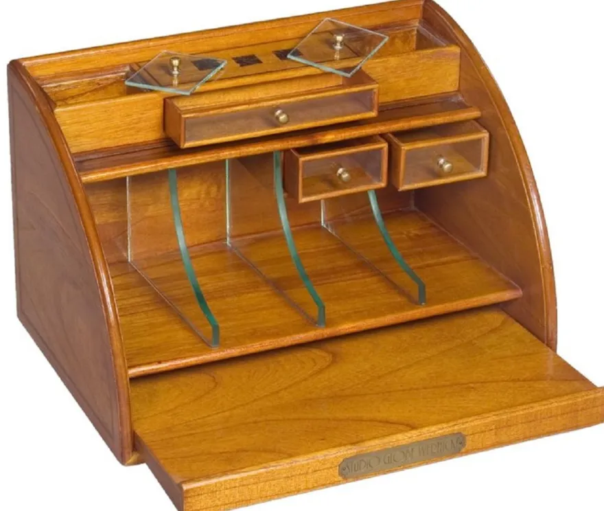 Casa Padrino Luxus Schreibtisch Oranizer Box Hellbraun 37,5 x 25 x H. 24 cm - Elegante Massivholz Büro Box - Luxus Büro & Schreibtisch Accessoires