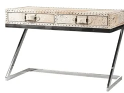 Casa Padrino Luxus Schreibtisch mit 2 Schubladen Fell / Silber 110 x 50 x H75 / Metall - Sekretär