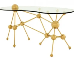 Casa Padrino Luxus Schreibtisch / Sekretär Art Deco Glas / Gold 160 x 75 x 76 cm