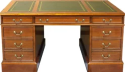 Casa Padrino Luxus Schreibtisch Hellbraun / Grün / Gold 140 x 70 x H. 78 cm - Massivholz Bürotisch im englischen Stil - Luxus Büro Möbel