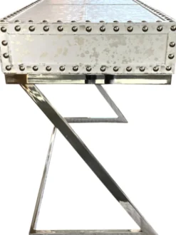 Casa Padrino Luxus Schreibtisch mit 2 Schubladen Weiß / Silber 110 x 50 x H75 Leder / Metall - Sekretär