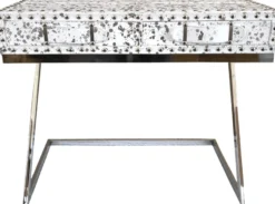 Casa Padrino Luxus Schreibtisch mit 2 Schubladen Weiß / Silber 110 x 50 x H75 Leder / Metall - Sekretär