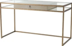 Casa Padrino Luxus Schreibtisch Creme / Messing 135 x 60 x H. 75,5 cm - Bürotisch mit Schublade - Luxus Büromöbel - Luxus Qualität