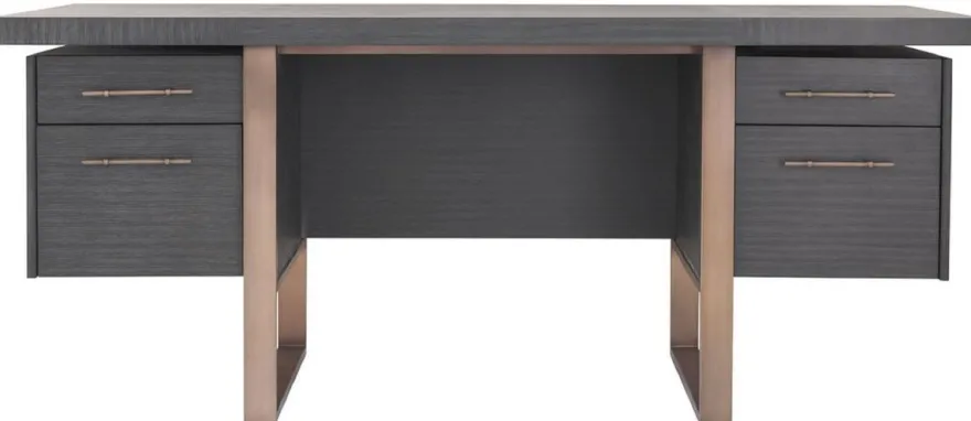 Casa Padrino Luxus Schreibtisch Anthrazitgrau / Bronzefarben 180 x 80 x H. 76 cm - Eleganter Massivholz Schreibtisch mit 4 Schubladen - Luxus Büro Möbel