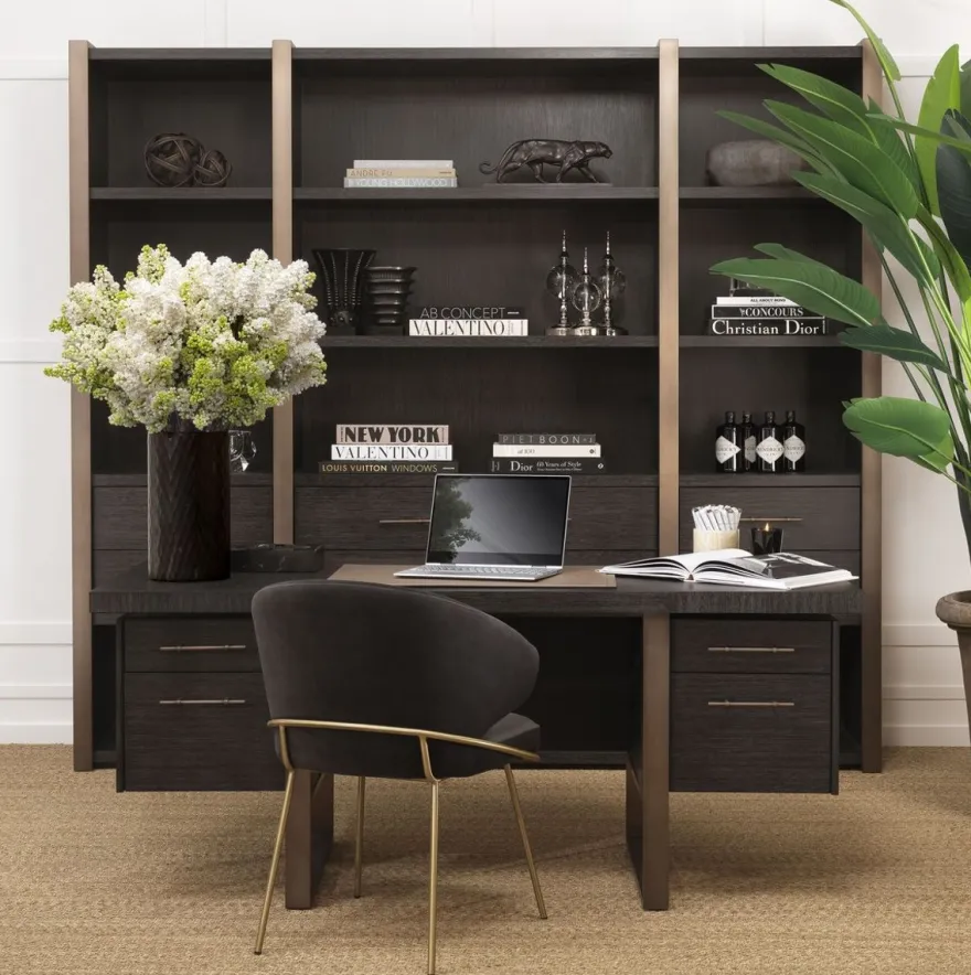 Casa Padrino Luxus Schreibtisch Anthrazitgrau / Bronzefarben 180 x 80 x H. 76 cm - Eleganter Massivholz Schreibtisch mit 4 Schubladen - Luxus Büro Möbel
