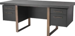 Casa Padrino Luxus Schreibtisch Anthrazitgrau / Bronzefarben 180 x 80 x H. 76 cm - Eleganter Massivholz Schreibtisch mit 4 Schubladen - Luxus Büro Möbel