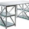 Casa Padrino Luxus Schreibtisch Silber 175 x 79 x H. 76 cm - Metall Bürotisch mit Glasplatten - Computertisch - Luxus Büro Möbel