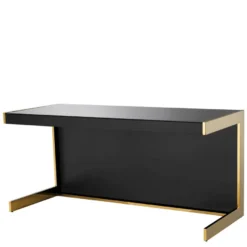 Casa Padrino Luxus Schreibtisch Schwarz / Gold 160,5 x 65 x H. 75,5 cm - Luxus Möbel - Büromöbel