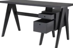 Casa Padrino Luxus Schreibtisch Schwarz 140 x 69 x H. 77 cm - Eleganter Massivholz Schreibtisch mit 2 Schubladen - Luxus Büro Möbel
