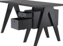 Casa Padrino Luxus Schreibtisch Schwarz 140 x 69 x H. 77 cm - Eleganter Massivholz Schreibtisch mit 2 Schubladen - Luxus Büro Möbel