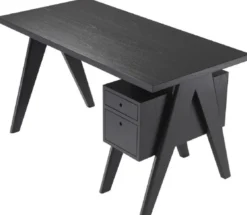 Casa Padrino Luxus Schreibtisch Schwarz 140 x 69 x H. 77 cm - Eleganter Massivholz Schreibtisch mit 2 Schubladen - Luxus Büro Möbel