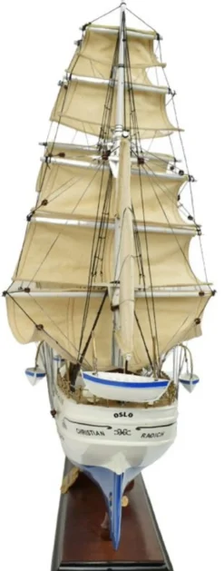 Casa Padrino Luxus Segelschiff Christian Radich Weiß / Blau 97 x 30 x H. 70 cm - Handgefertigtes Deko Schiff - Holzschiff - Modellschiff - Deko Accessoires - Luxus Wohnzimmer Deko