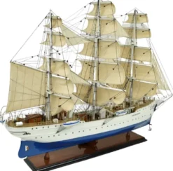 Casa Padrino Luxus Segelschiff Christian Radich Weiß / Blau 97 x 30 x H. 70 cm - Handgefertigtes Deko Schiff - Holzschiff - Modellschiff - Deko Accessoires - Luxus Wohnzimmer Deko