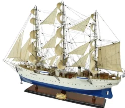 Casa Padrino Luxus Segelschiff Christian Radich Weiß / Blau 97 x 30 x H. 70 cm - Handgefertigtes Deko Schiff - Holzschiff - Modellschiff - Deko Accessoires - Luxus Wohnzimmer Deko