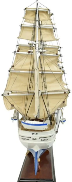 Casa Padrino Luxus Segelschiff Christian Radich Weiß / Blau 97 x 30 x H. 70 cm - Handgefertigtes Deko Schiff - Holzschiff - Modellschiff - Deko Accessoires - Luxus Wohnzimmer Deko