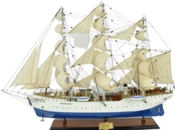 Casa Padrino Luxus Segelschiff Christian Radich Weiß / Blau 97 x 30 x H. 70 cm - Handgefertigtes Deko Schiff - Holzschiff - Modellschiff - Deko Accessoires - Luxus Wohnzimmer Deko