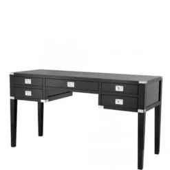 Casa Padrino Luxus Sekretär aus massivem Birkenholz in Schwarz und Nickel, 143,5 x 55 x H. 78 cm