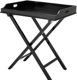 Casa Padrino Luxus Serviertablett mit Ständer Schwarz 77 x 59,5 x H. 81,5 cm - Abnehmbares und klappbares Mahagoni Tablett - Luxus Accessoires